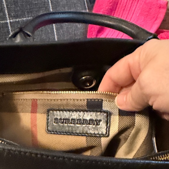 Burberry Black Leather Shoulder Bag with Signature Check Sides - Picture 6 of 8